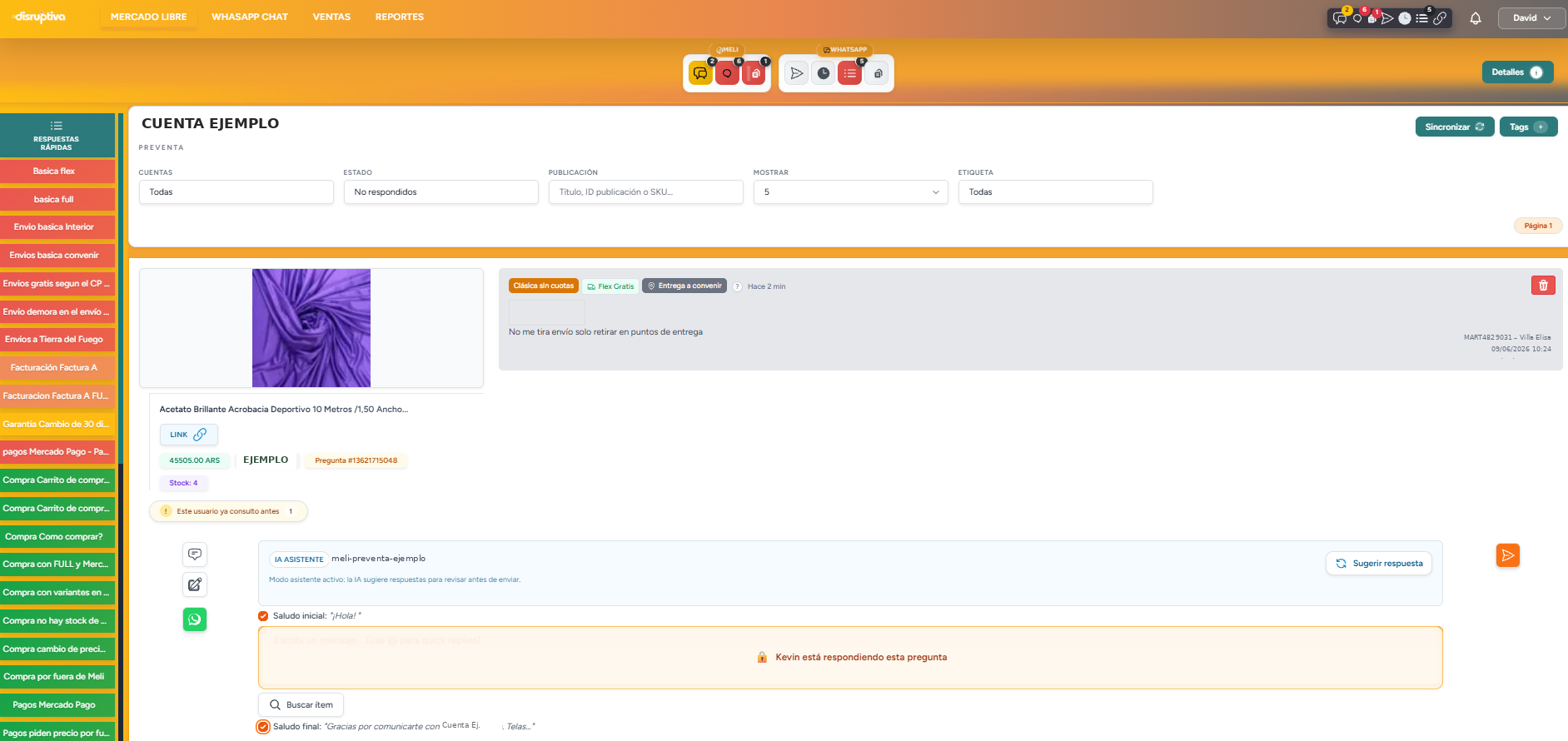 Pantalla real de preventa en DGT, con pregunta del comprador y panel de IA Asistente